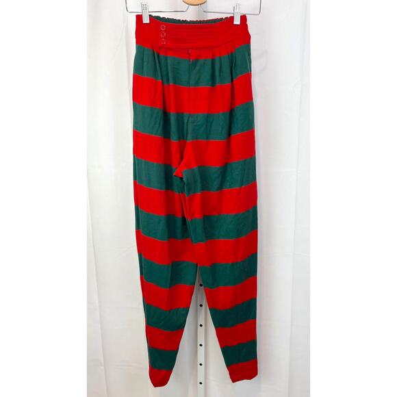 TAKEZO Japan M Pleated Tapered Harem Pants Striped Wool Knit Hi Rise Red Green - Picture 11 of 11